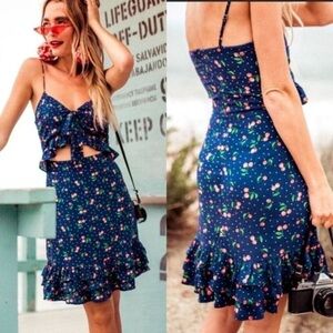 LUCCA Ruffle Front Tie Cut Out Cherry Print Dress